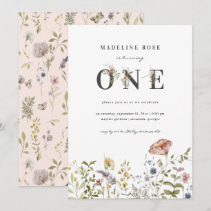 Wilde bloem Theme Girl 1st Birthday Kaart