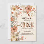 Wilde bloem Theme Girl 1st Birthday Kaart (Voorkant)