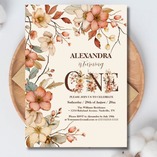 Wilde bloem Theme Girl 1st Birthday Kaart