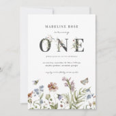 Wilde bloem Theme Girl 1st Birthday Kaart (Voorkant)