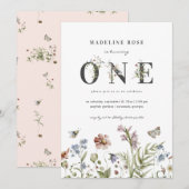 Wilde bloem Theme Girl 1st Birthday Kaart (Voorkant / Achterkant)