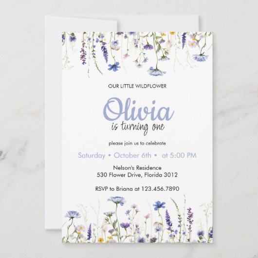 Wilde bloem Theme Girl 1st Birthday Uitnodiging (Voorkant)