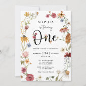 Wilde bloem Theme Girl 1st Birthday Uitnodiging (Voorkant)