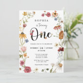 Wilde bloem Theme Girl 1st Birthday Uitnodiging (Staand voorkant)