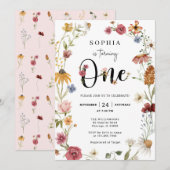 Wilde bloem Theme Girl 1st Birthday Uitnodiging (Voorkant / Achterkant)