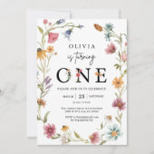 Wilde bloem Theme Girl 1st Birthday Uitnodiging (Voorkant)