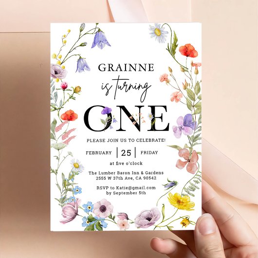 Wilde bloem Theme Girl 1st Birthday Uitnodiging