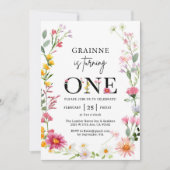 Wilde bloem Theme Girl 1st Birthday Uitnodiging (Voorkant)