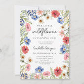 Wilde bloem Theme Girl 1st Birthday Uitnodiging (Voorkant)