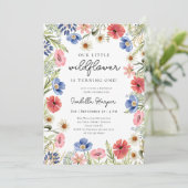 Wilde bloem Theme Girl 1st Birthday Uitnodiging (Staand voorkant)