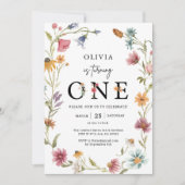 Wilde bloem Theme Girl 1ste verjaardag Foto Kaart (Voorkant)