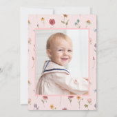 Wilde bloem Theme Girl 1ste verjaardag Foto Kaart (Achterkant)