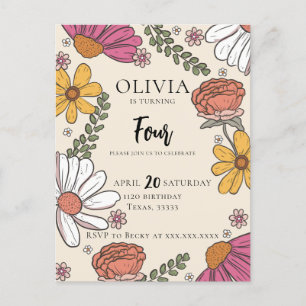 Wilde bloem Theme Girl Birthday Briefkaart