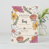 Wilde bloem Theme Girl Birthday Kaart (Staand voorkant)