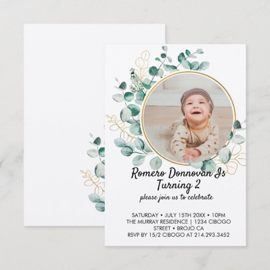 Wilde bloem Theme Jongen 2e verjaardag Uitnodiging Informatiekaartje (Voorkant / Achterkant)