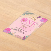 Wilde bloem tropisch blad baby meisje 1e verjaarda acryl uitnodigingen (Laagn)