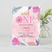 Wilde bloem tropisch blad baby meisje 1e verjaarda kaart (Staand voorkant)