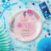 Wilde bloem tropisch blad baby meisje 1e verjaarda papieren bordje (Feest)