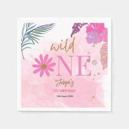Wilde bloem tropisch bladerblad meisje 1e verjaard servet