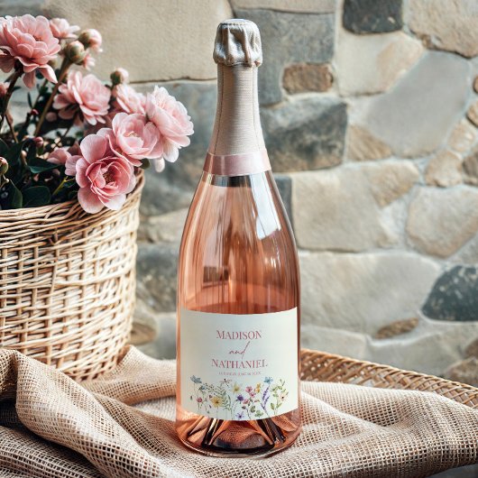 Wilde Bloem Tuin Bruiloft Sparkling Wijnetiket