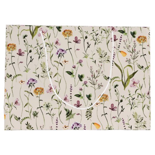 Wilde bloem Tuin Pattern Custom Gift Bag Groot Cadeauzakje (Achterkant)