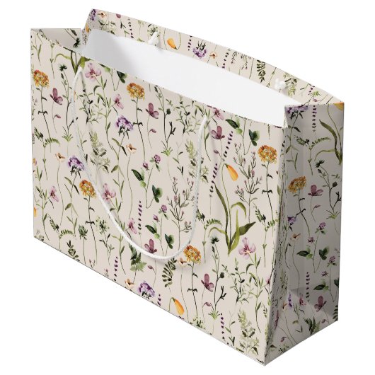 Wilde bloem Tuin Pattern Custom Gift Bag Groot Cadeauzakje (Achterkant Gekanteld)