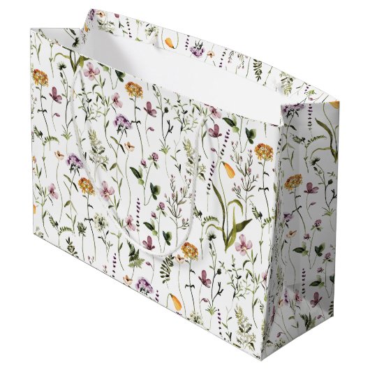 Wilde bloem Tuin Pattern Custom Gift Bag Groot Cadeauzakje (Achterkant Gekanteld)