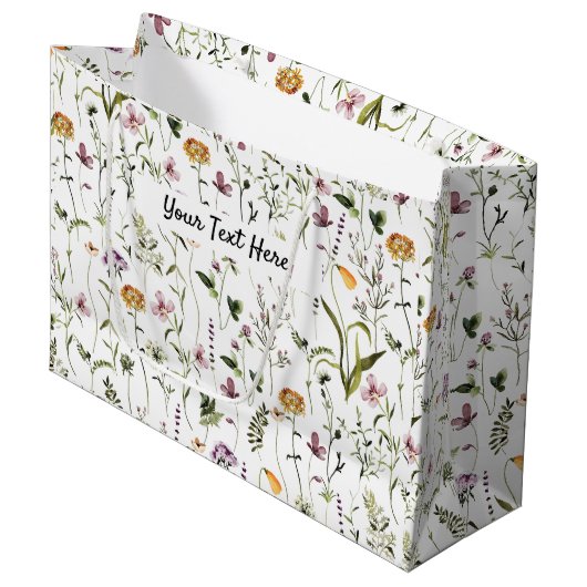 Wilde bloem Tuin Pattern Custom Gift Bag Groot Cadeauzakje (Voorkant Gekanteld)