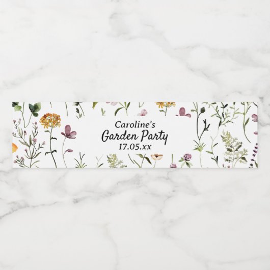 Wilde bloem Tuin Pattern Custom Gift Bag Waterfles Etiket (Enkel label)