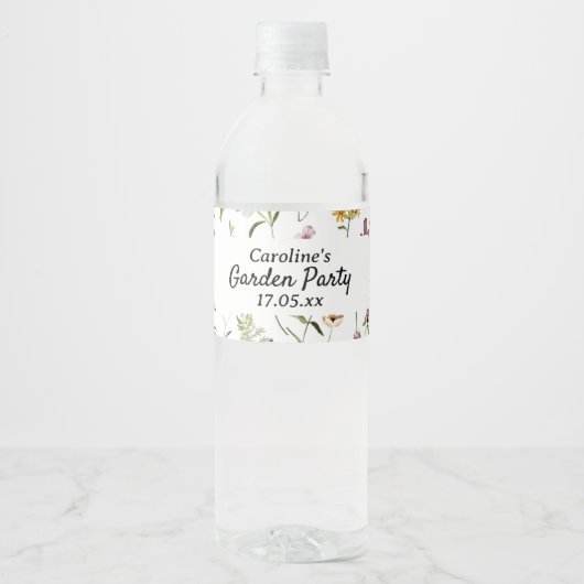 Wilde bloem Tuin Pattern Custom Gift Bag Waterfles Etiket (Voorkant)