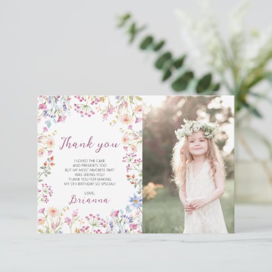 Wilde bloem Tuin Theme Girl waterverf verjaardag Bedankkaart (Staand voorkant)