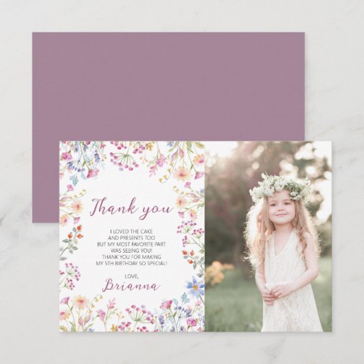 Wilde bloem Tuin Theme Girl waterverf verjaardag Bedankkaart (Voorkant / Achterkant)