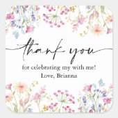 Wilde bloem Tuin Theme Girl waterverf verjaardag Vierkante Sticker (Voorkant)