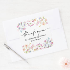 Wilde bloem Tuin Theme Girl waterverf verjaardag Vierkante Sticker