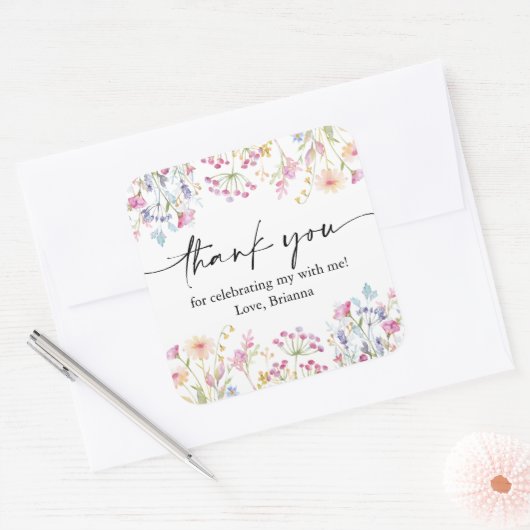 Wilde bloem Tuin Theme Girl waterverf verjaardag Vierkante Sticker (Envelop)