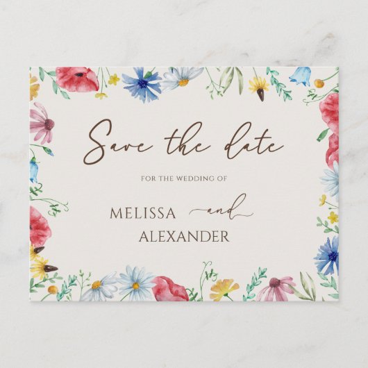 Wilde bloem Tuinhout Beige Save the Date Uitnodiging Briefkaart (Voorkant)