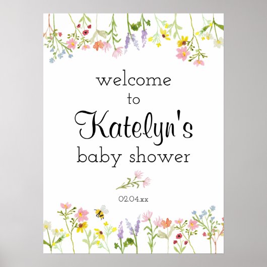 Wilde bloem Tuinpartij Baby shower Welkomstteken Poster (Voorkant)