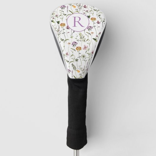 Wilde bloem Tuinpatroon Aangepast monogram Golfheadcover (Voorkant)