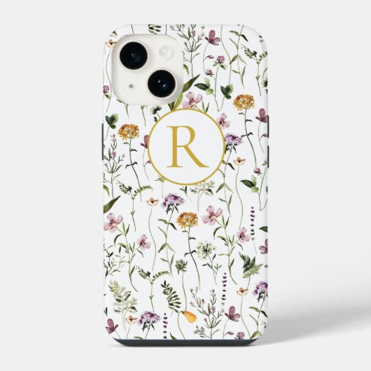 Wilde bloem Tuinpatroon Aangepast monogram iPhone Hoesje (Achterkant)