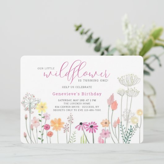 Wilde bloem - uitnodiging (Staand voorkant)