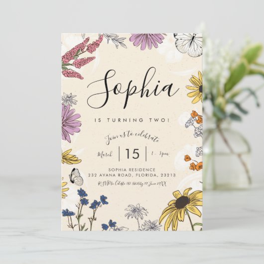 Wilde bloem - uitnodiging (Staand voorkant)