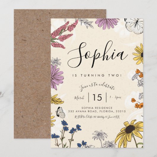 Wilde bloem - uitnodiging (Voorkant / Achterkant)