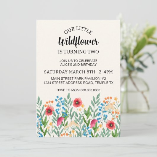 Wilde bloem - uitnodiging (Staand voorkant)