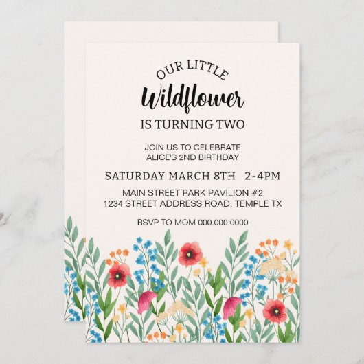 Wilde bloem - uitnodiging (Voorkant / Achterkant)