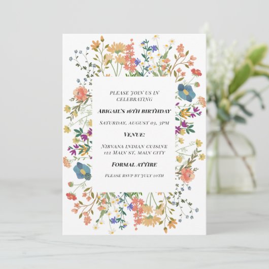 Wilde bloem - uitnodiging (Staand voorkant)