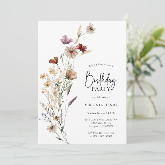 Wilde bloem - uitnodiging (Staand voorkant)