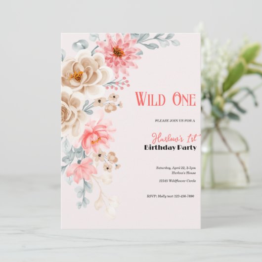 Wilde bloem - uitnodiging | Eerste wilde bloem (Staand voorkant)