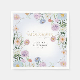 Wilde bloem Veerroze Floral met blauw Vrijgezellen Servet