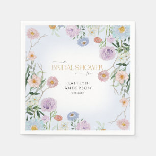 Wilde bloem Veerroze Floral met blauw Vrijgezellen Servet