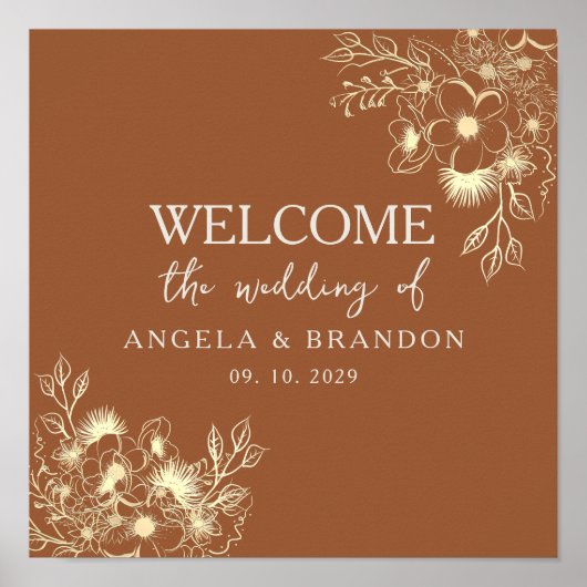 Wilde bloem Verbrand Oranje bruiloft Welkome Poste Poster (Voorkant)